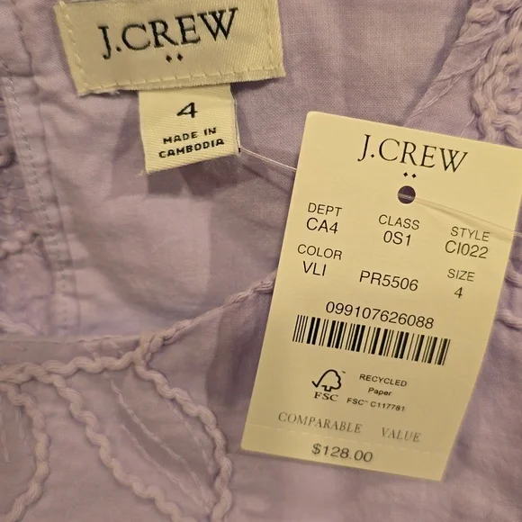 J.Crew Eyelet puff-sleeve mini dress :$128 Vintage Lilac size 4 - Picture 13 of 13